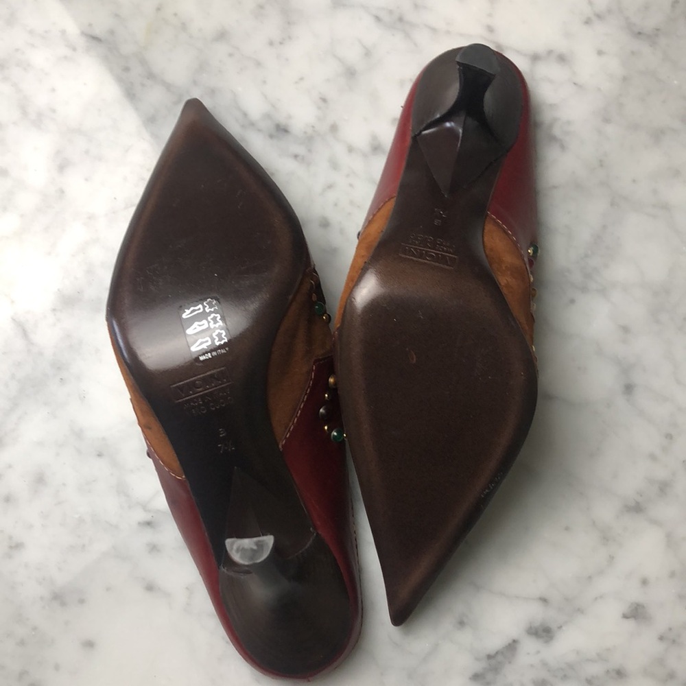 Giuseppe Zanotti design Size 7.5 Two-Tone Red & Brown Studded Pointed-Heel Mules - Picture 5 of 10